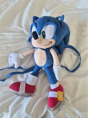 Sonic the Hedgehog Plush Backpack 18" Blue Character Bag Adjustable Straps